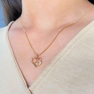 GARGANTILHA VENEZIANA + PINGENTE CORAÇÃO DUPLO VAZADO CRAVEJADO