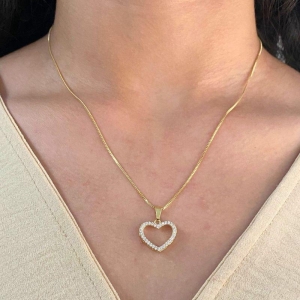 GARGANTILHA VENEZIANA + PINGENTE CORAÇAO VAZADO CRAVEJADO 14MM