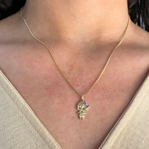 GARGANTILHA VENEZIANA + PINGENTE FILHO MENINA LAÇO ROSA