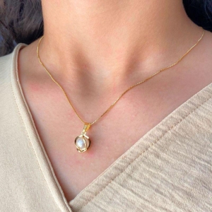 GARGANTILHA VENEZIANA + PINGENTE PEROLA TRANÇADA 8MM