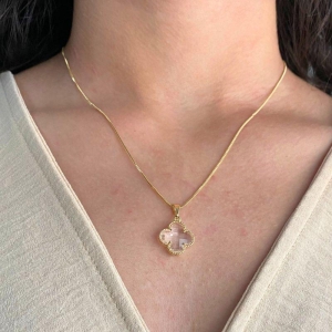 GARGANTILHA VENEZIANA + PINGENTE TREVO DE 4 FOLHAS CRISTAL 14MM