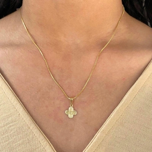 GARGANTILHA VENEZIANA + PINGENTE TREVO DE 4 FOLHAS LISO