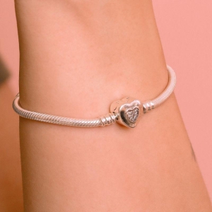 PULSEIRA P925 BRACELETE PARA BERLOQUE FECHO CORAÇAO CRAVEJADO
