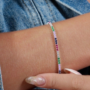 PULSEIRA P925 RIVIERA ZIRCONIA COLORIDA 14CM+EXTENSOR 6CM