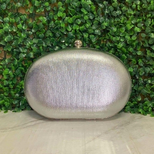 BOLSA CLUTCH OVAL METALIZADA LISA ABOTUADOR REDONDO