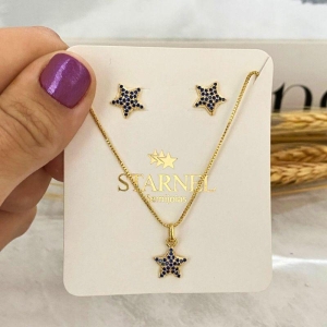 CONJUNTO ESTRELA CRAVEJADA AZUL SAFIRA