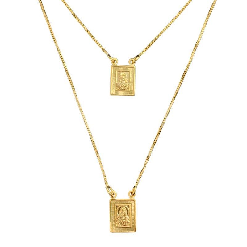 COLAR ESCAPULÁRIO NOSSA SENHORA DO CARMO E SAGRADO CORAÇAO DE JESUS 10X8 FIO 0,8
