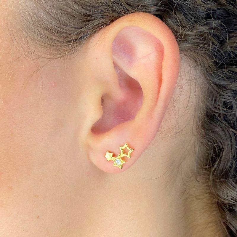 BRINCO EAR CUFF 3 ESTRELAS LISA,VAZADA E CRAVEJADA