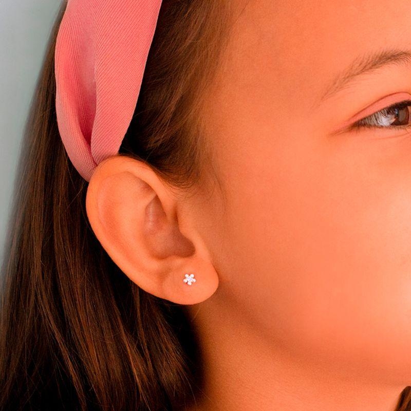 BRINCO PEQUENO P925 FLOR ZIRCÔNIA LILÁS INFANTIL