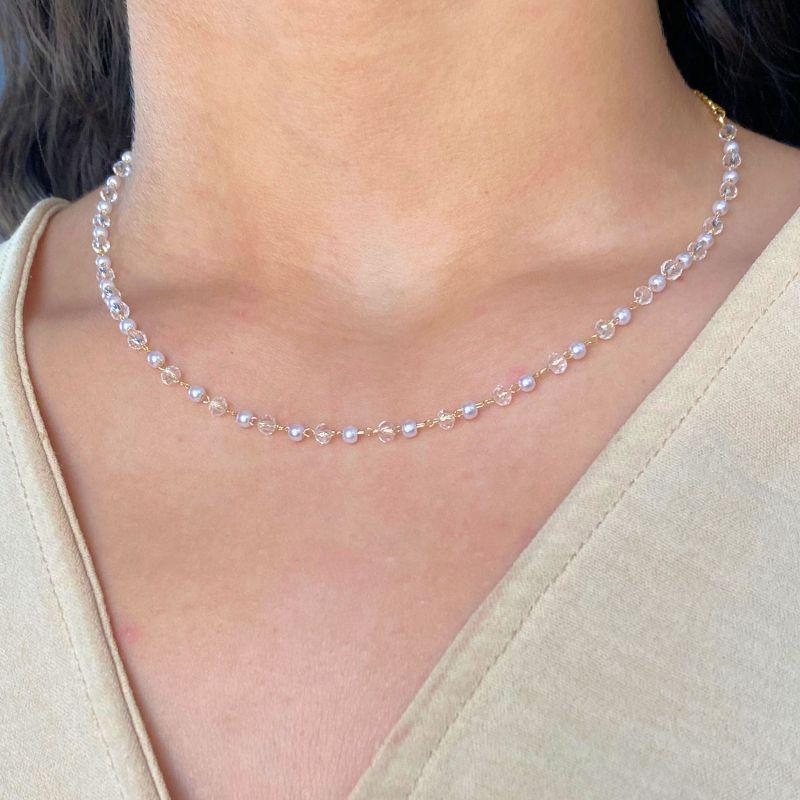 CHOKER TODA DE PEROLA E CRISTAL