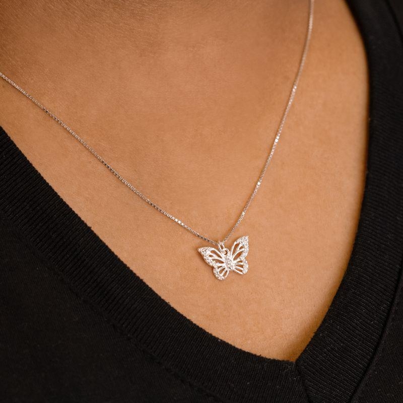GARGANTILHA P925 VENEZIANA + PINGENTE BORBOLETA CRISTAL