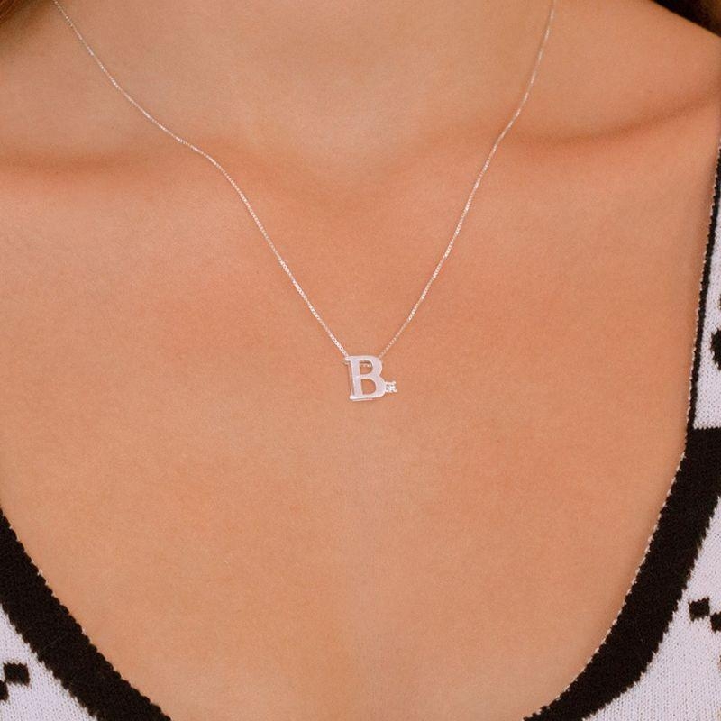 GARGANTILHA PRATA 925 LETRA B COM ZIRCONIA CRISTAL 1X1CM