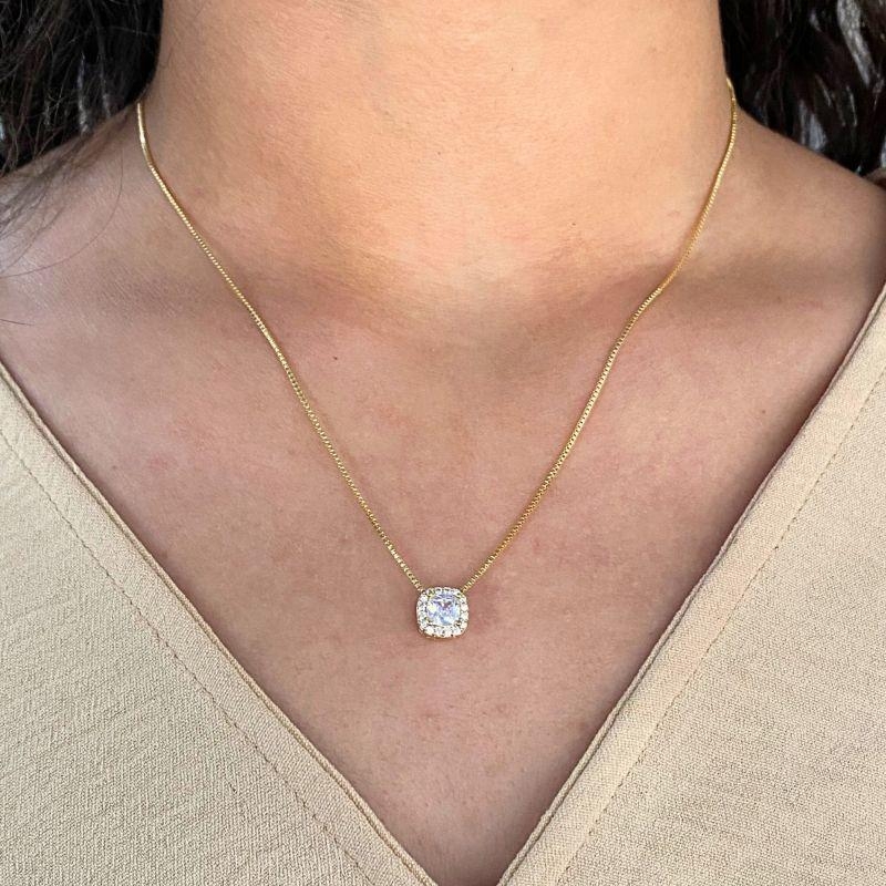 GARGANTILHA VENEZIANA + PINGENTE QUADRADO ZIRCONIA CRAVEJADO