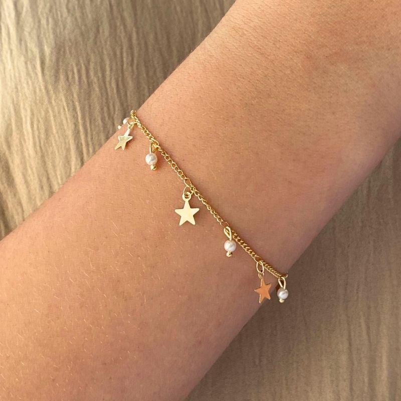 PULSEIRA DE PINDURICALHO DE ESTRELA DE CHAPA E PEROLAS
