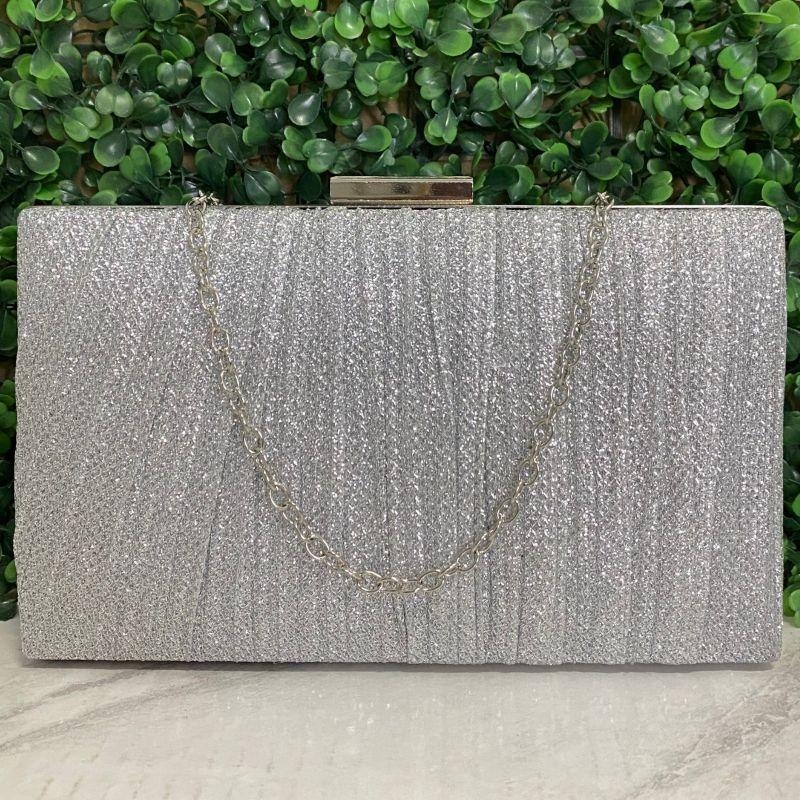 BOLSA CLUTCH QUADRADA TECIDO FRIZADO COM BRILHO