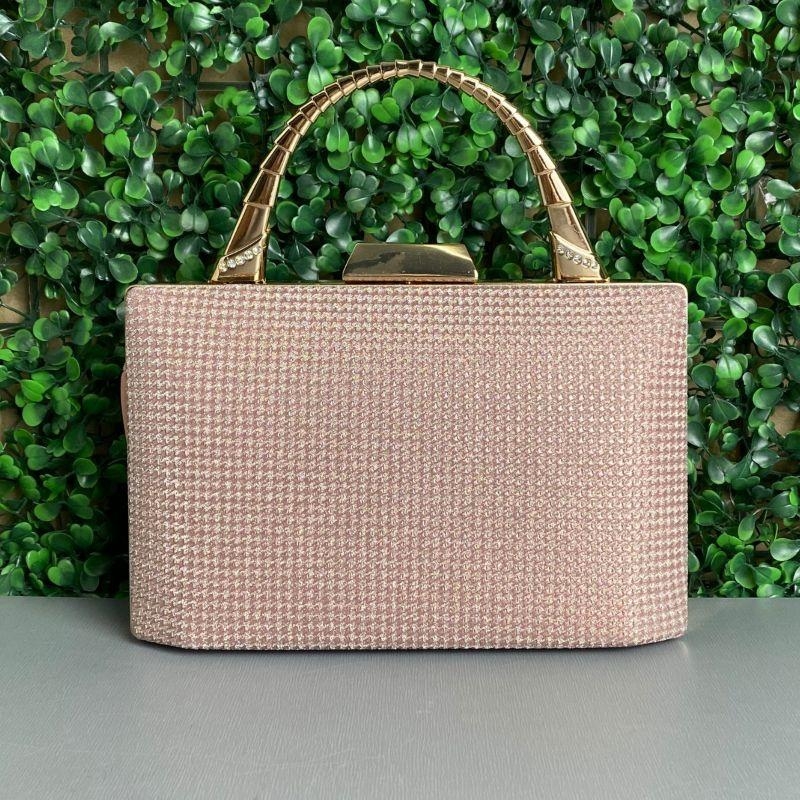 BOLSA CLUTCH RETÂNGULAR COM BRILHO ALÇA TORCIDA