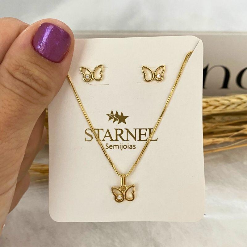 CONJUNTO BORBOLETA VAZADA COM 1 ZIRCONIA