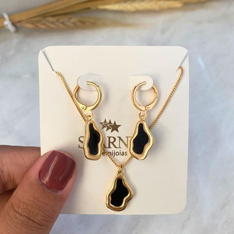 CONJUNTO FORMATO ABSTRATO COM RESINA PRETO ONIX