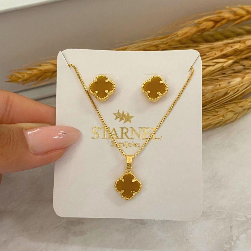 CONJUNTO TREVO DE 4 FOLHAS BEGE