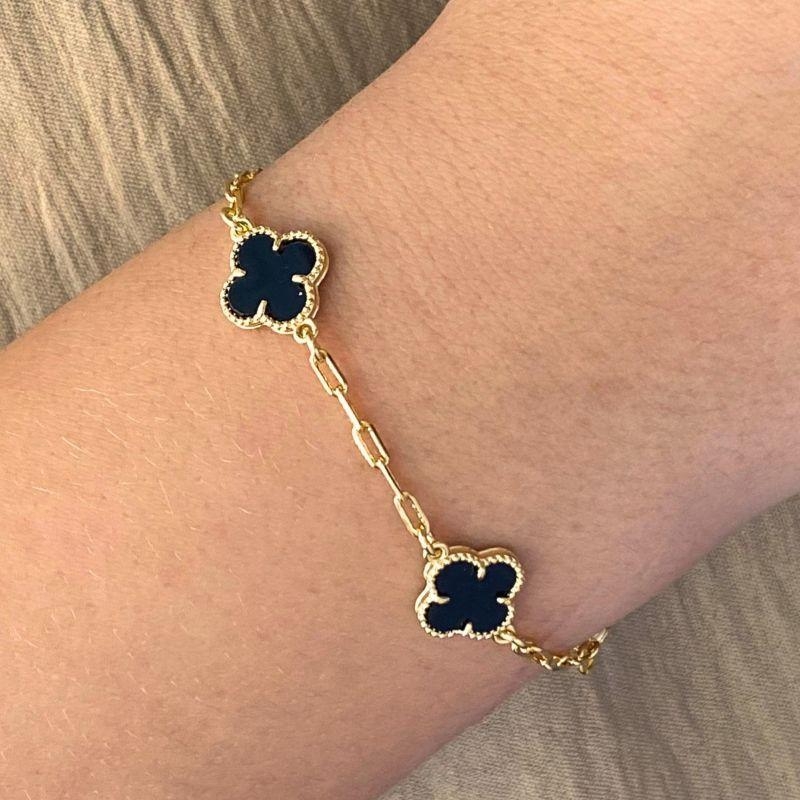 PULSEIRA 4 TREVOS PRETO ONIX RESINA