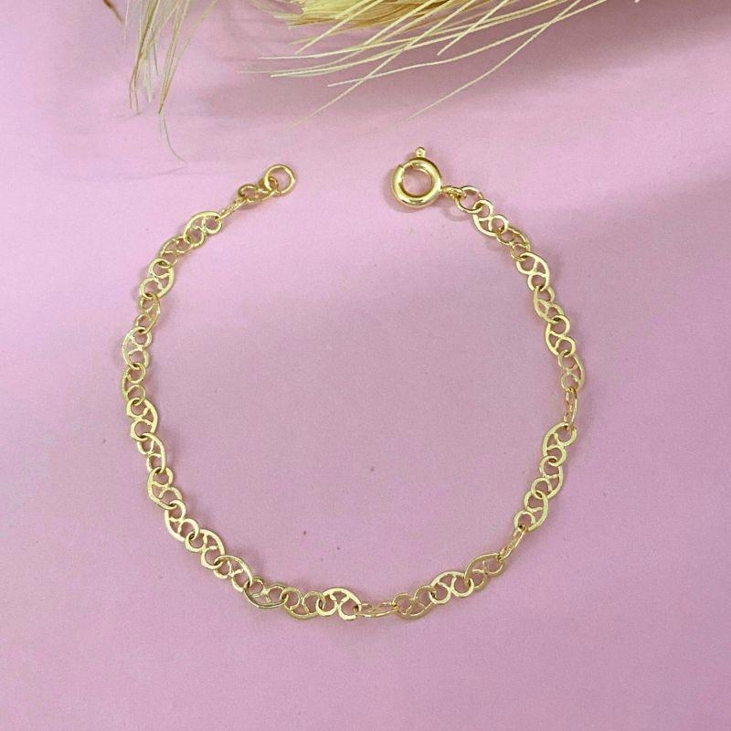 PULSEIRA INFANTIL CORAÇAO DE ELO VAZADO DUPLO