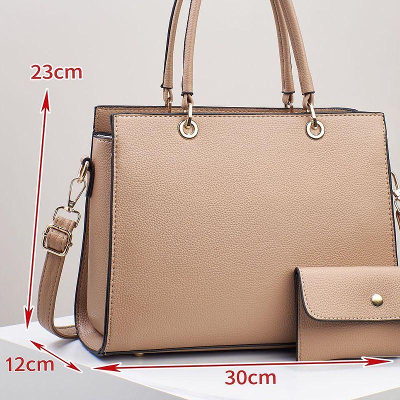 BOLSA GRANDE QUADRADA LISA COM DETALHE DE CIRCULO NA ALÇA COM CARTEIRA