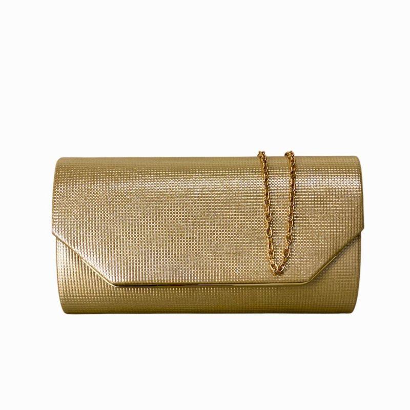 BOLSA PEQUENA RETÂNGULAR DE BRILHO DETALHE DE METAL LISO ALÇA DE CORRENTE