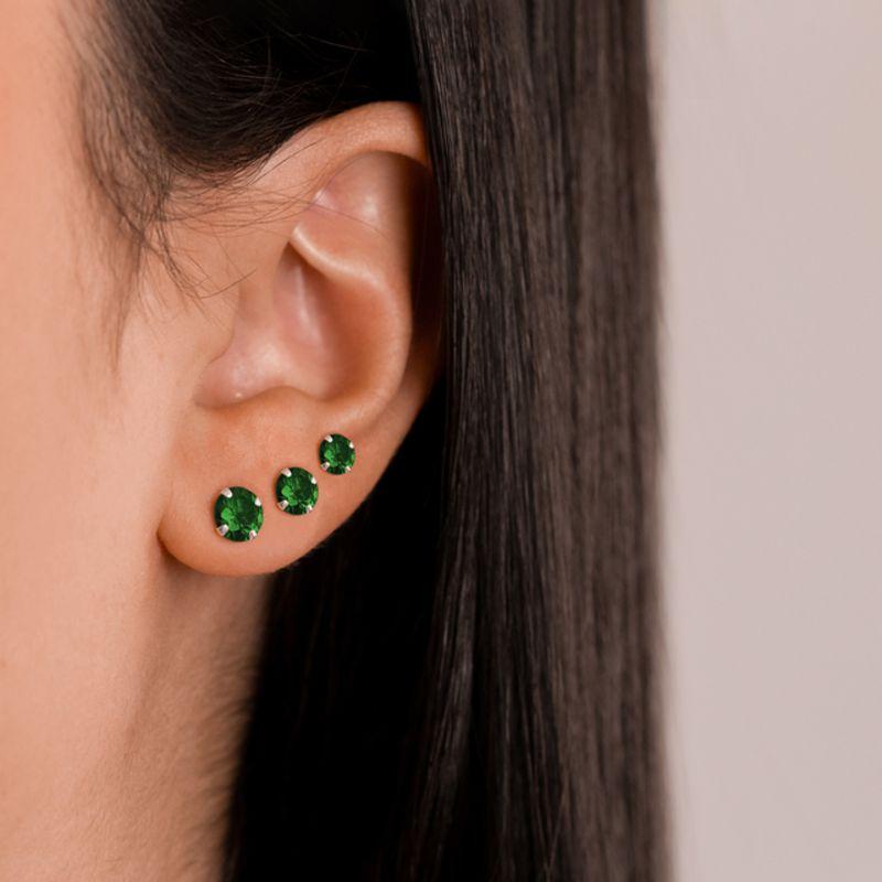 BRINCO P925 TRIO PONTO DE LUZ REDONDO VERDE ZIRCONIA 4MM 5MM 6MM