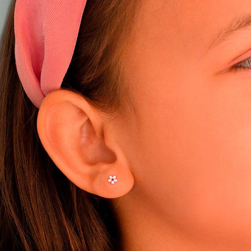 BRINCO PEQUENO P925 FLOR ZIRCÔNIA PINK INFANTIL