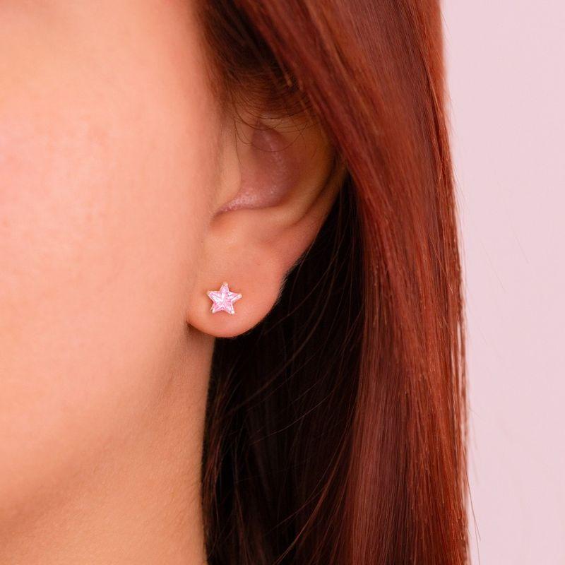 BRINCO PEQUENO P925 ZIRCONIA ESTRELA ROSA 6MM
