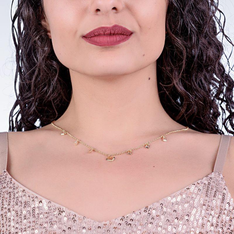 CHOKER 1 CORAÇAO COM 6 PEDRAS QUADRADA VIDRO