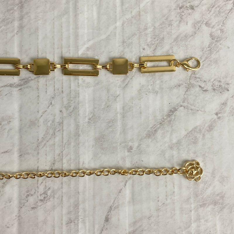CINTO CORRENTE DE METAL CHAPA RETÂNGULAR VAZADA E CHAPA QUADRADA