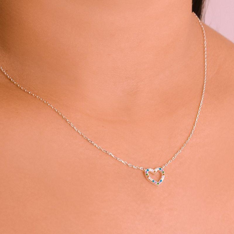 GARGANTILHA P925 CADEADO COM CORAÇAO ZIRCONIA COLORIDA