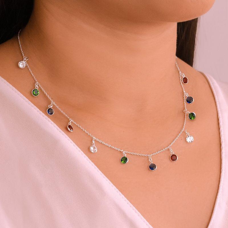 GARGANTILHA P925 CADEADO COM PENDURICALHO PONTO DE LUZ REDONDO ZIRCONIA COLORIDA