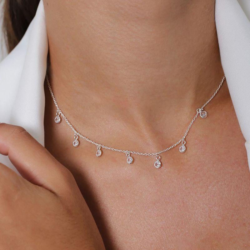 GARGANTILHA P925 CADEADO COM PENDURICALHO PONTO DE LUZ REDONDO ZIRCONIA CRISTAL 40CM + 5CM EXTENSOR