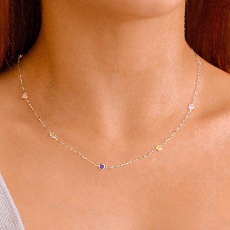 GARGANTILHA P925 CORAÇAO 4MM ZIRCONIA COLORIDA 40CM+EXTENSOR 5CM