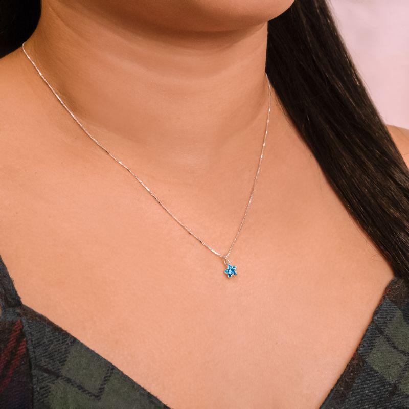 GARGANTILHA P925 PINGENTE DE PONTO DE LUZ ESTRELA ZIRCONIA AZUL 6MM