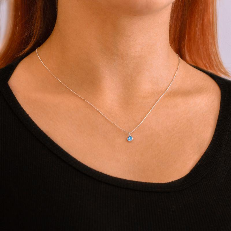 GARGANTILHA P925 PINGENTE DE PONTO DE LUZ REDONDO ZIRCONIA AZUL CLARO 5MM