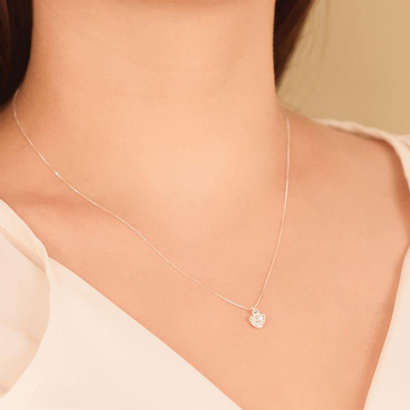 GARGANTILHA P925 PINGENTE PONTO DE LUZ CORAÇAO ZIRCONIA CRISTAL 6,5MM