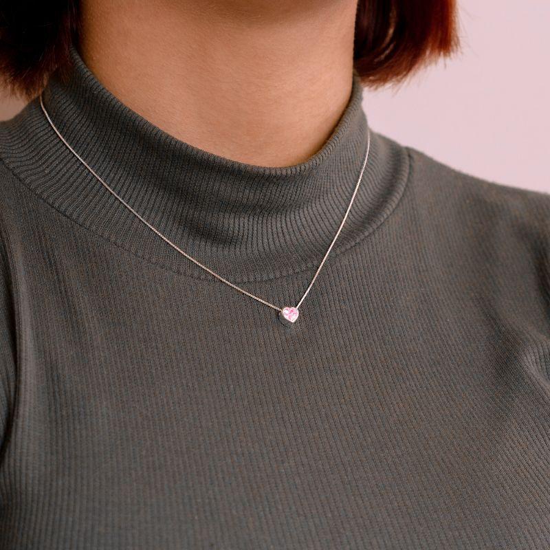 GARGANTILHA P925 PINGENTE PONTO DE LUZ CORAÇAO ZIRCONIA ROSA 6,5MM