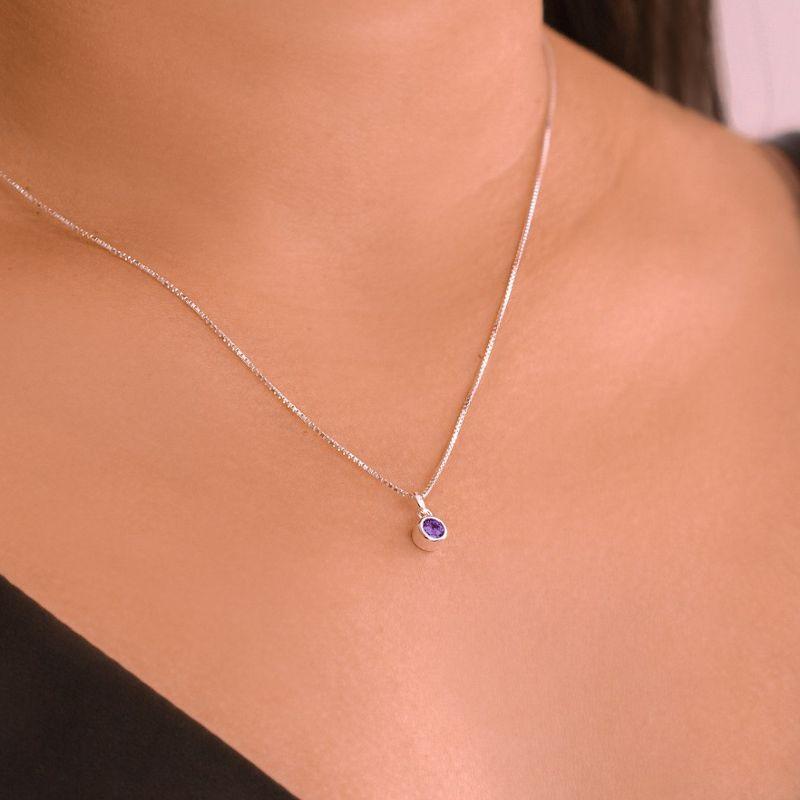 GARGANTILHA P925 SINGAPURA FIO 1MM + PINGENTE PONTO DE LUZ LILAS