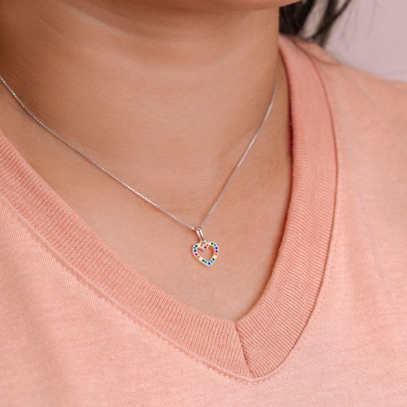 GARGANTILHA P925 VENEZIANA + PINGENTE CORAÇÃO ZIRCONIA COLORIDA
