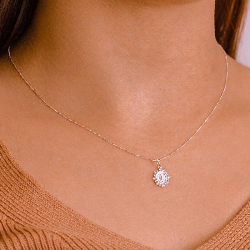 GARGANTILHA P925 VENEZIANA + PINGENTE NOSSA SENHORA ZIRCONIA CRISTAL