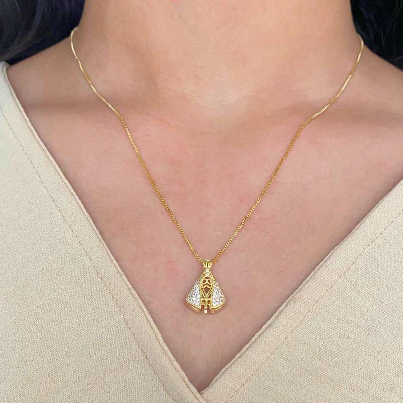 GARGANTILHA VENEZIANA COM UMA NOSSA SENHORA APARECIDA DUPLA FACE MANTO AZUL E CRISTAL