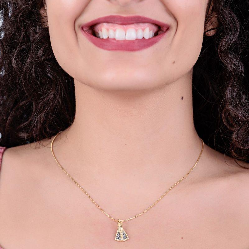 GARGANTILHA VENEZIANA + PINGENTE 21MM NOSSA SENHORA APARECIDA CRAVEJADO