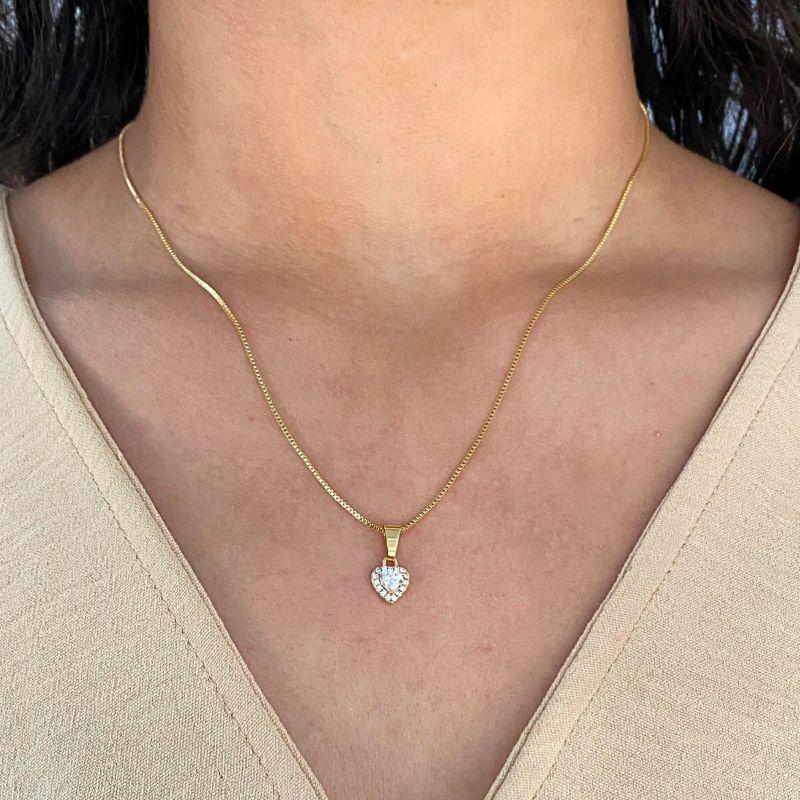 GARGANTILHA VENEZIANA + PINGENTE DE CORAÇAO COM ZIRCONIA CRAVEJADO 9MM