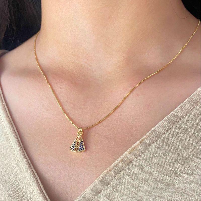 GARGANTILHA VENEZIANA + PINGENTE NOSSA SENHORA APARECIDA CRAVEJADA AZUL 11MM