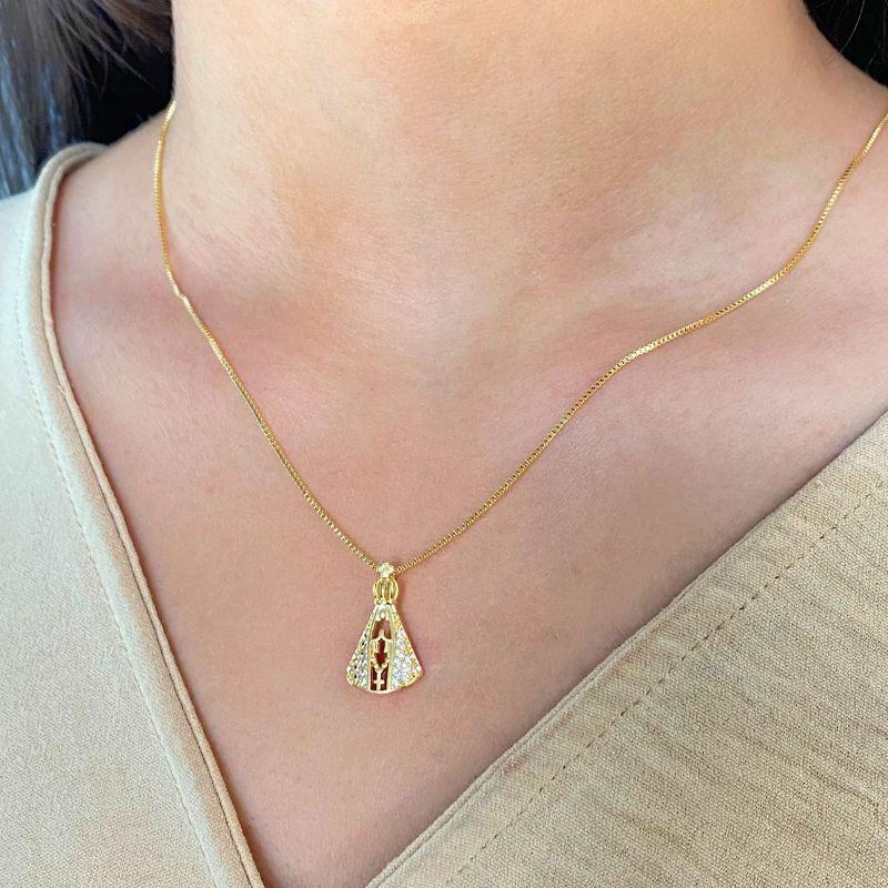 GARGANTILHA VENEZIANA + PINGENTE NOSSA SENHORA APARECIDA CRISTAL COM TERÇO