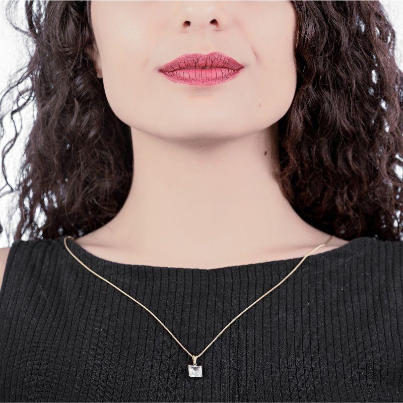 GARGANTILHA VENEZIANA + PINGENTE ZIRCONIA QUADRADA 8,5MM