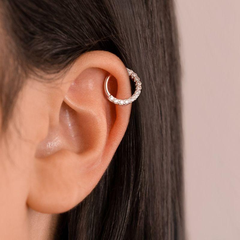 PIERCING P925 ARGOLA PARA TRAGUS E HELICE COM 14 ZIRCONIAS CRISTAL